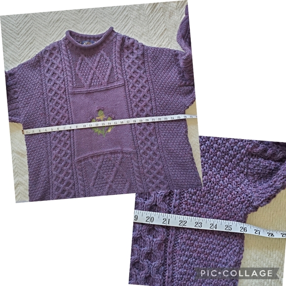 Vintage Acorn Chunky Aran Knit Purple Wool Thistle Fisherman Sweater - Picture 14 of 16